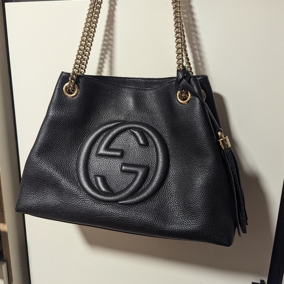 Gucci Pebbled Calfskin Medium Soho Chain Shoulder Bag Black - Picture 2 of 16